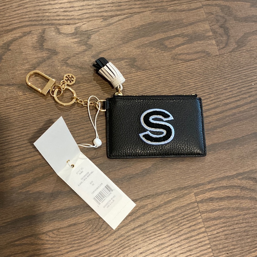 NWT Tory Burch Monogram Card Case Key Fob Letter S